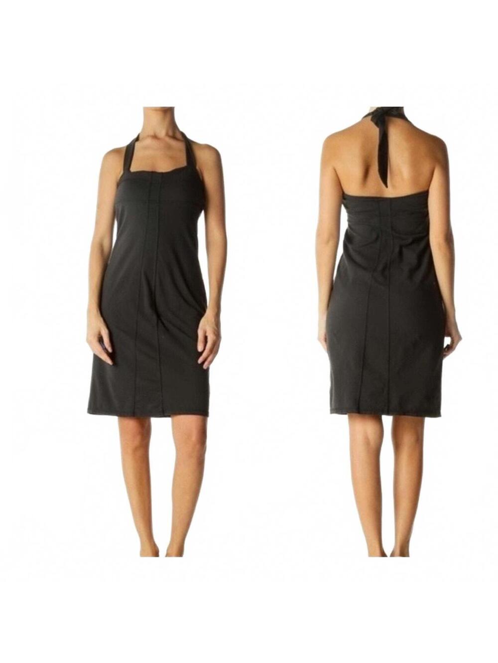 Athleta Black Supplex Halter Dress Built In Shelf Bra Size Large - Picture 3 of 9